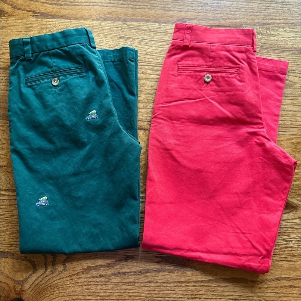 Vineyard Vines Kids pants- Green with woody truck with tree and NWT Red VV Pants - Picture 2 of 16